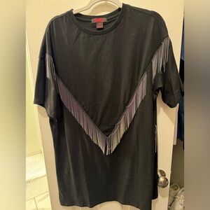 Black fringe tshirt dress